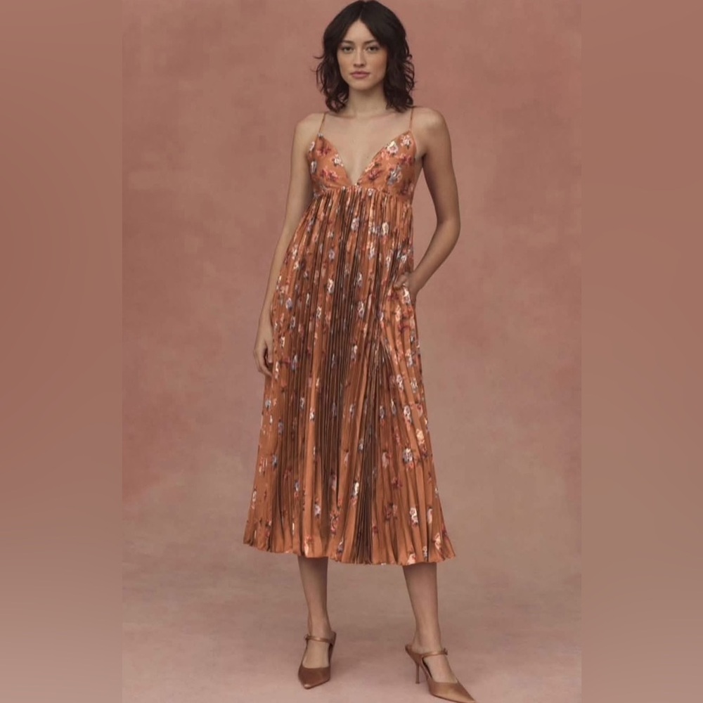NWT Anthropologie BHLDN Maya Pleated V-Neck Midi Dress Sz Medium